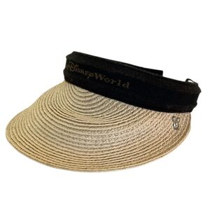 Walt Disney World Logo Straw Sun Visor One Size Slip on Silver Mickey Mouse Pin